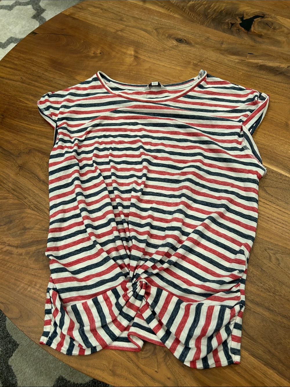 Lucky Brand Red, Navy & White Striped Knot-Front Tee